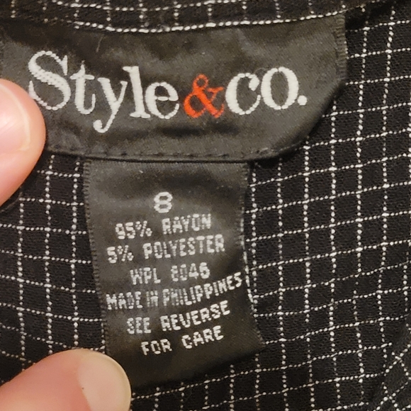 3/$30 Style & Co Black & White Checked Flowy Button Down Blouse T-Shirt, Size 8 - Picture 6 of 9